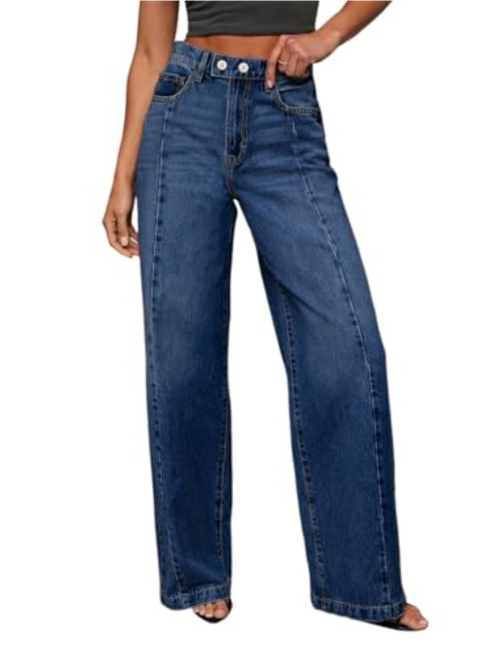 SIDEFEEL Women's Wide Leg High Waisted Stretchy Denim Jeans Raw Hem